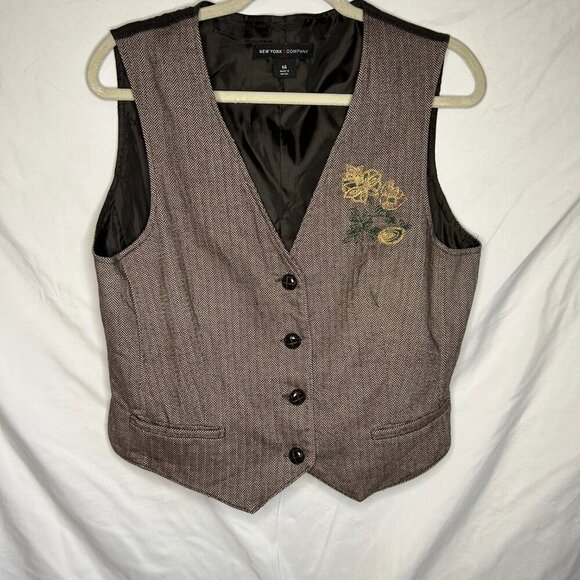 New York & Company Vintage Tweed Vest w/ Floral Embroidery | Size 14 | Y2K | - Picture 3 of 7